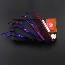 Load image into Gallery viewer, Purple dragon 7.0 inch Professional pet scissors for dog grooming High Quality Straight & Thinning & Curved Scissors 4pcs/set