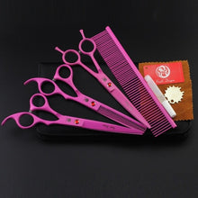 Load image into Gallery viewer, Purple dragon 7.0 inch Professional pet scissors for dog grooming High Quality Straight & Thinning & Curved Scissors 4pcs/set