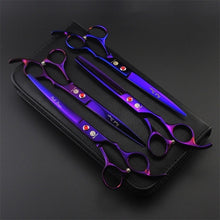 Load image into Gallery viewer, Purple dragon 7.0 inch Professional pet scissors for dog grooming High Quality Straight & Thinning & Curved Scissors 4pcs/set