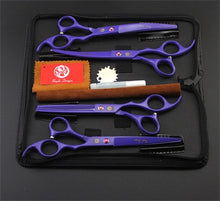 Load image into Gallery viewer, Purple dragon 7.0 inch Professional pet scissors for dog grooming High Quality Straight & Thinning & Curved Scissors 4pcs/set