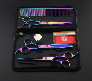Purple dragon 7.0 inch Professional pet scissors for dog grooming High Quality Straight & Thinning & Curved Scissors 4pcs/set